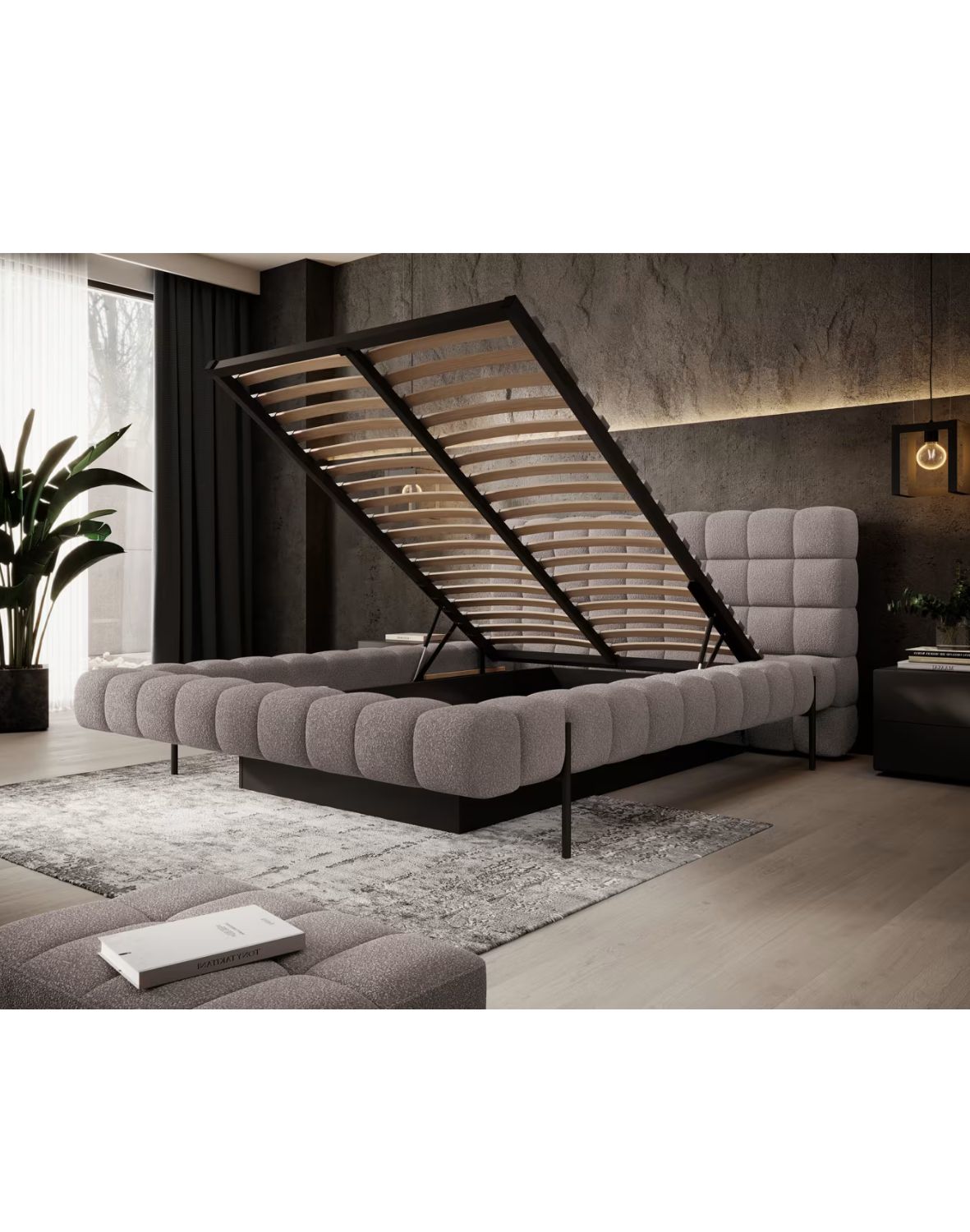 tapicerowane łóżko do sypialni z pojemnikiem magentta 140/160/180