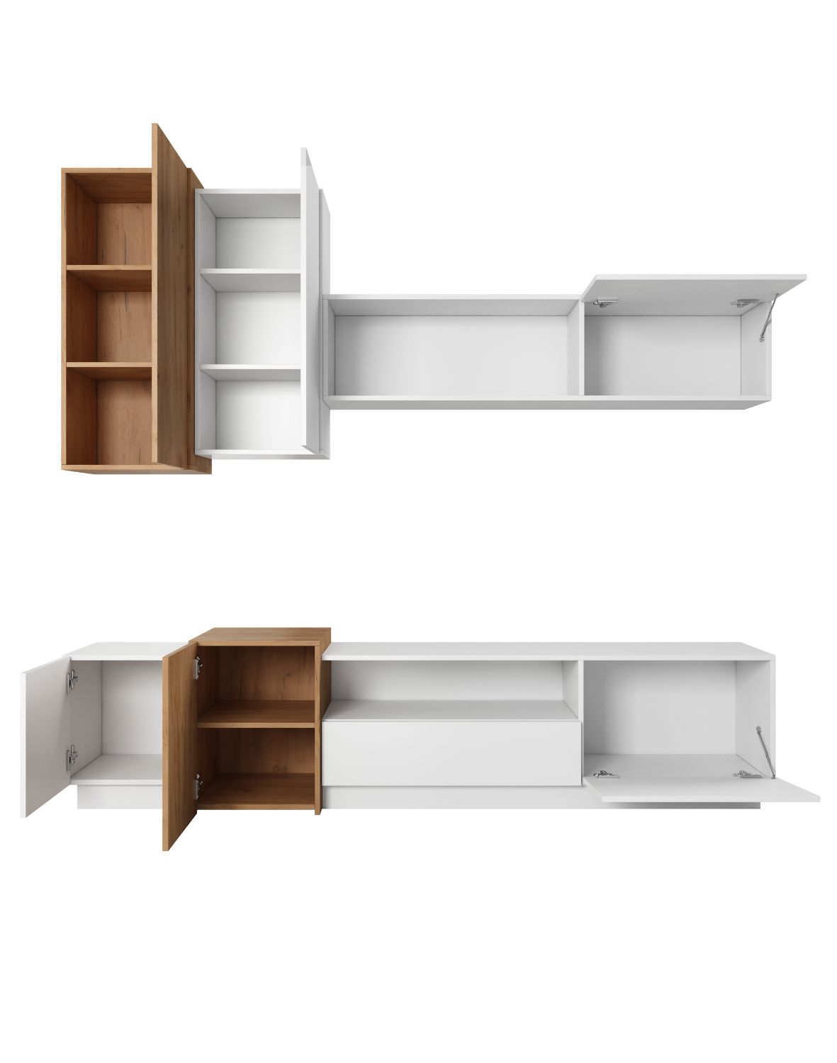 nowoczesna meblościanka do salonu 3d biała dąb craft