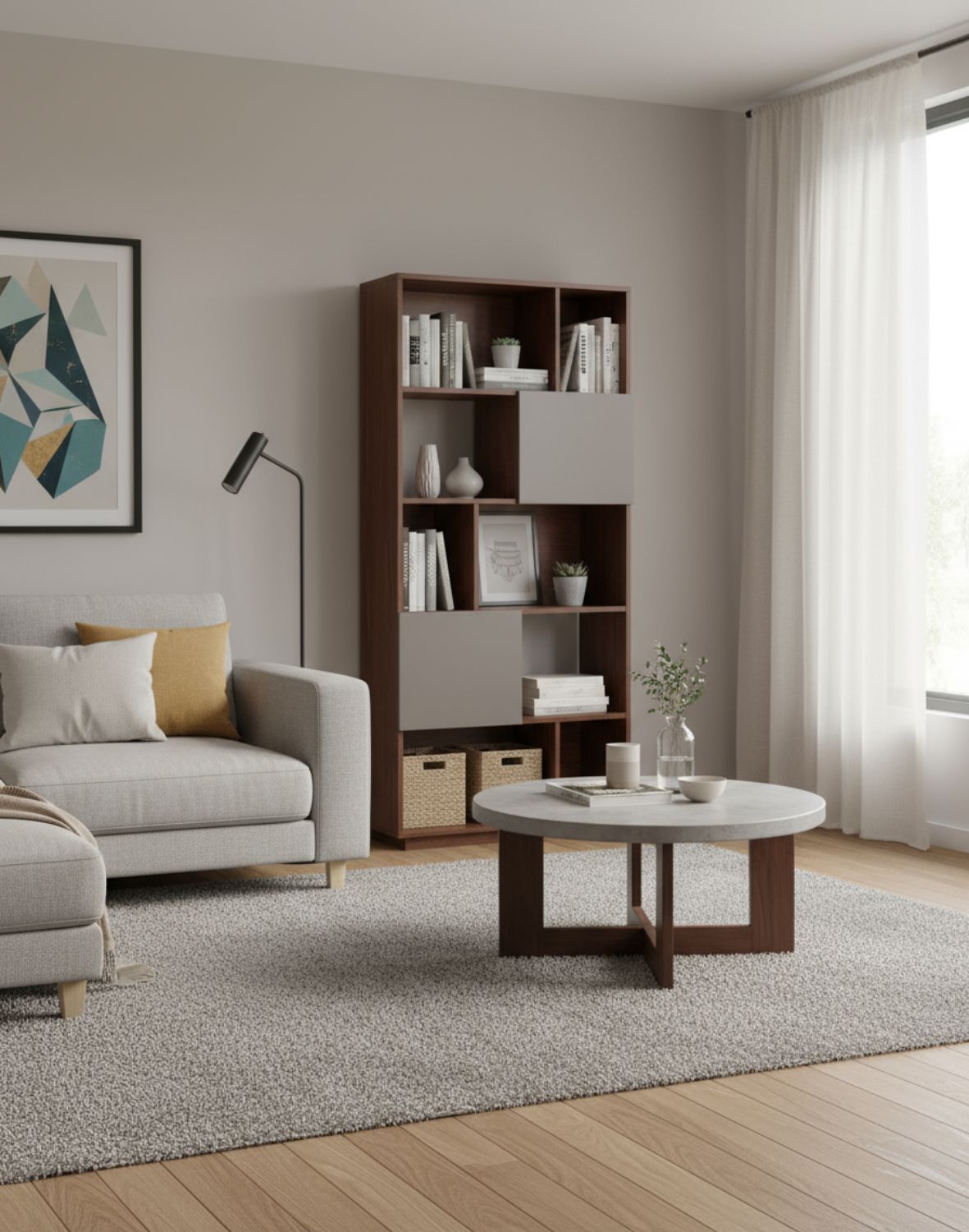 regał nevada ciemny dąb z szarymi drzwiczkami 80 cm (bs01)