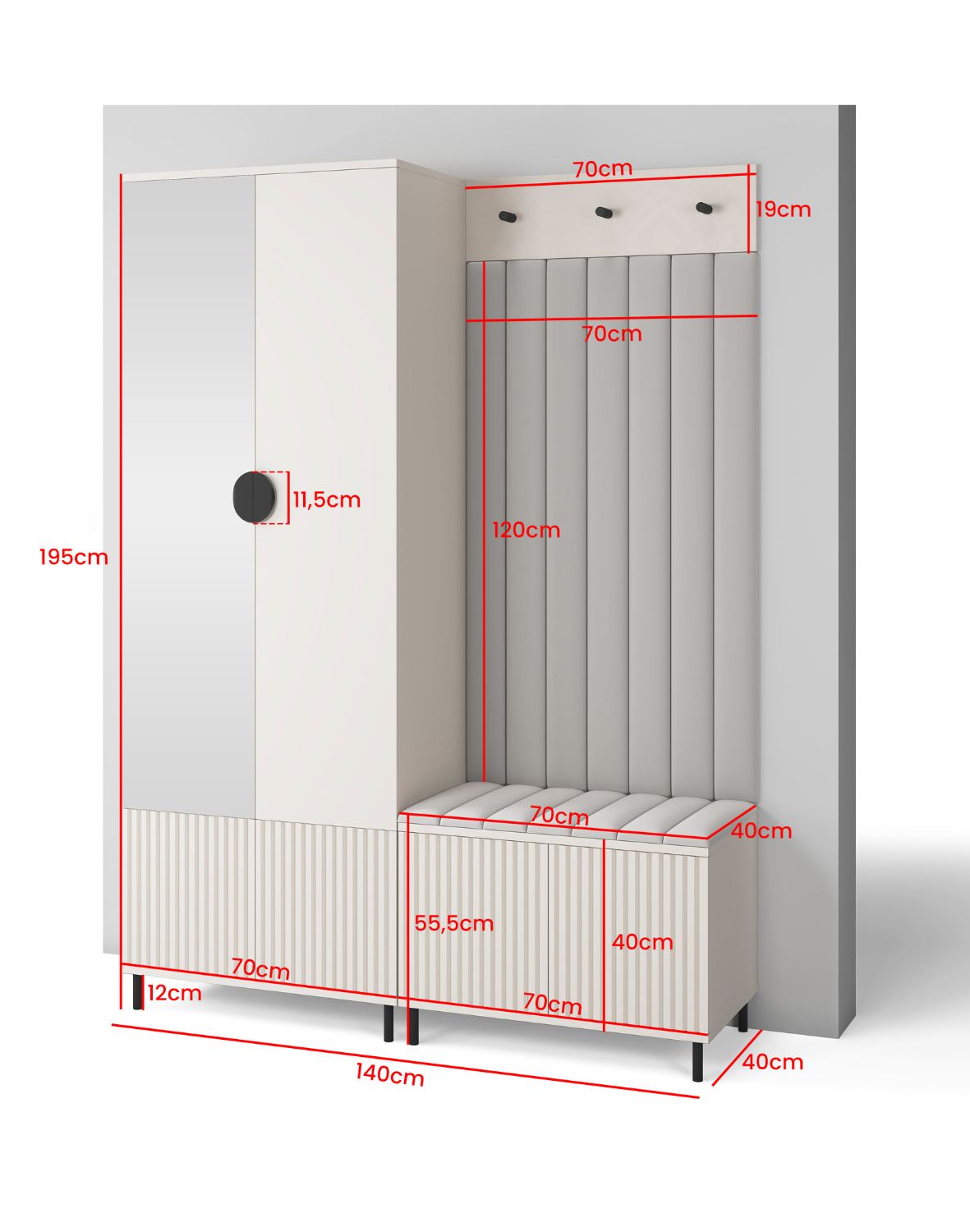 kaszmirowy zestaw mebli do przedpokoju rayo 1 wysokie nóżki