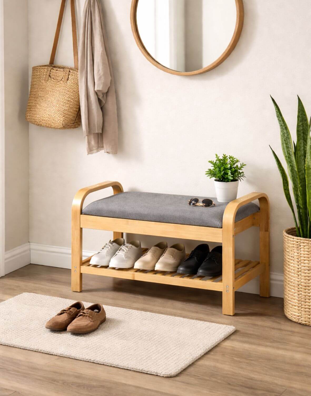 stojak na buty st-12 popielaty/naturalny ze schowkiem