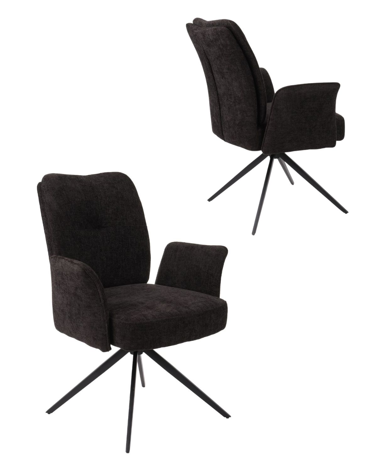 krzesło obrotowe do jadalni, tapicerowane stanley, czarne