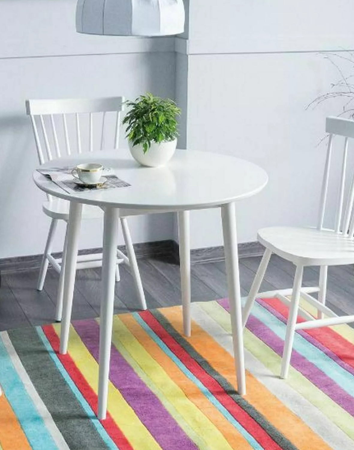 Stół okrągły Larson 90 cm nogi białe lub dębowe – nowoczesny stół do kuchni i jadalni