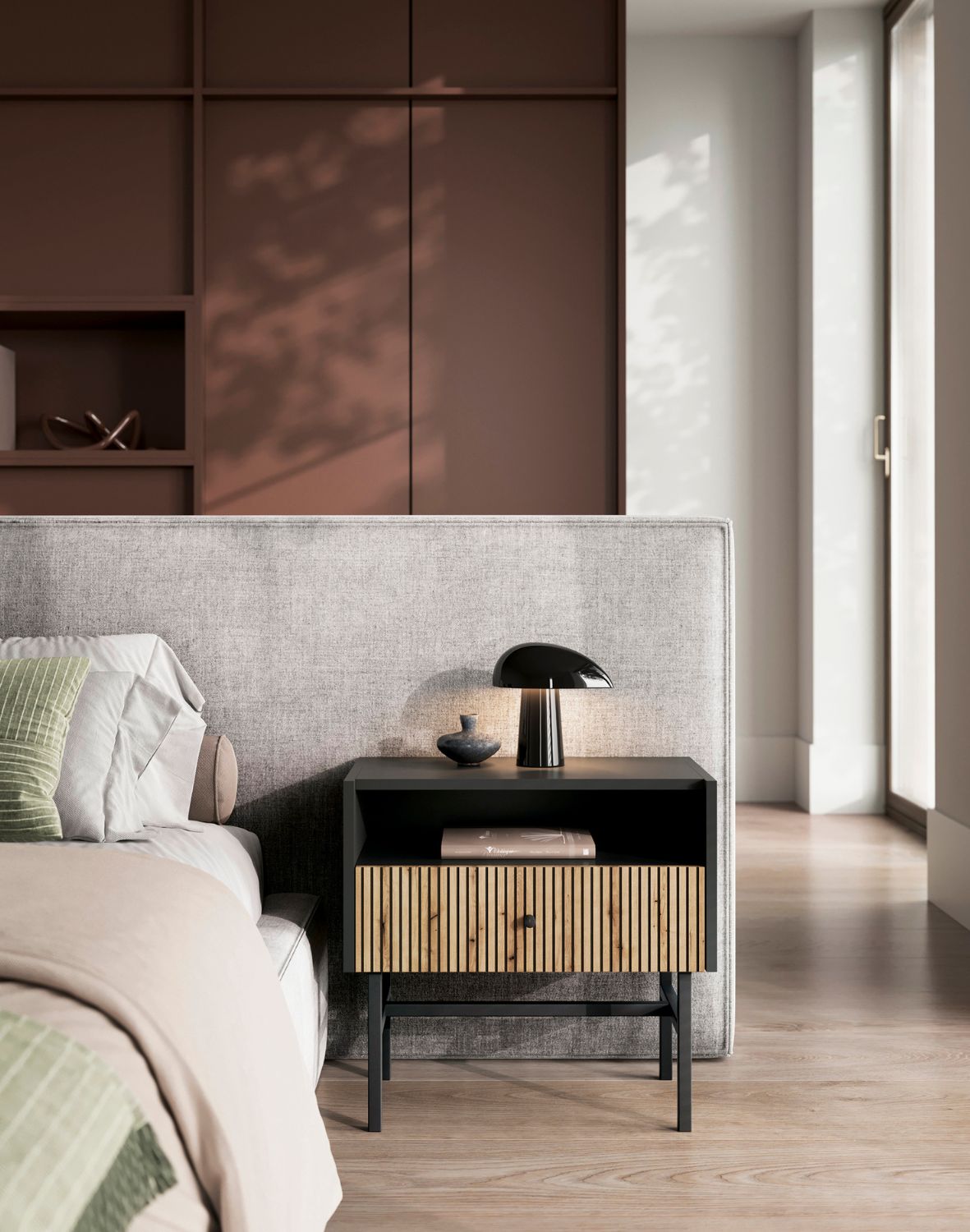 Szafka nocna czarny mat, lamele Diva