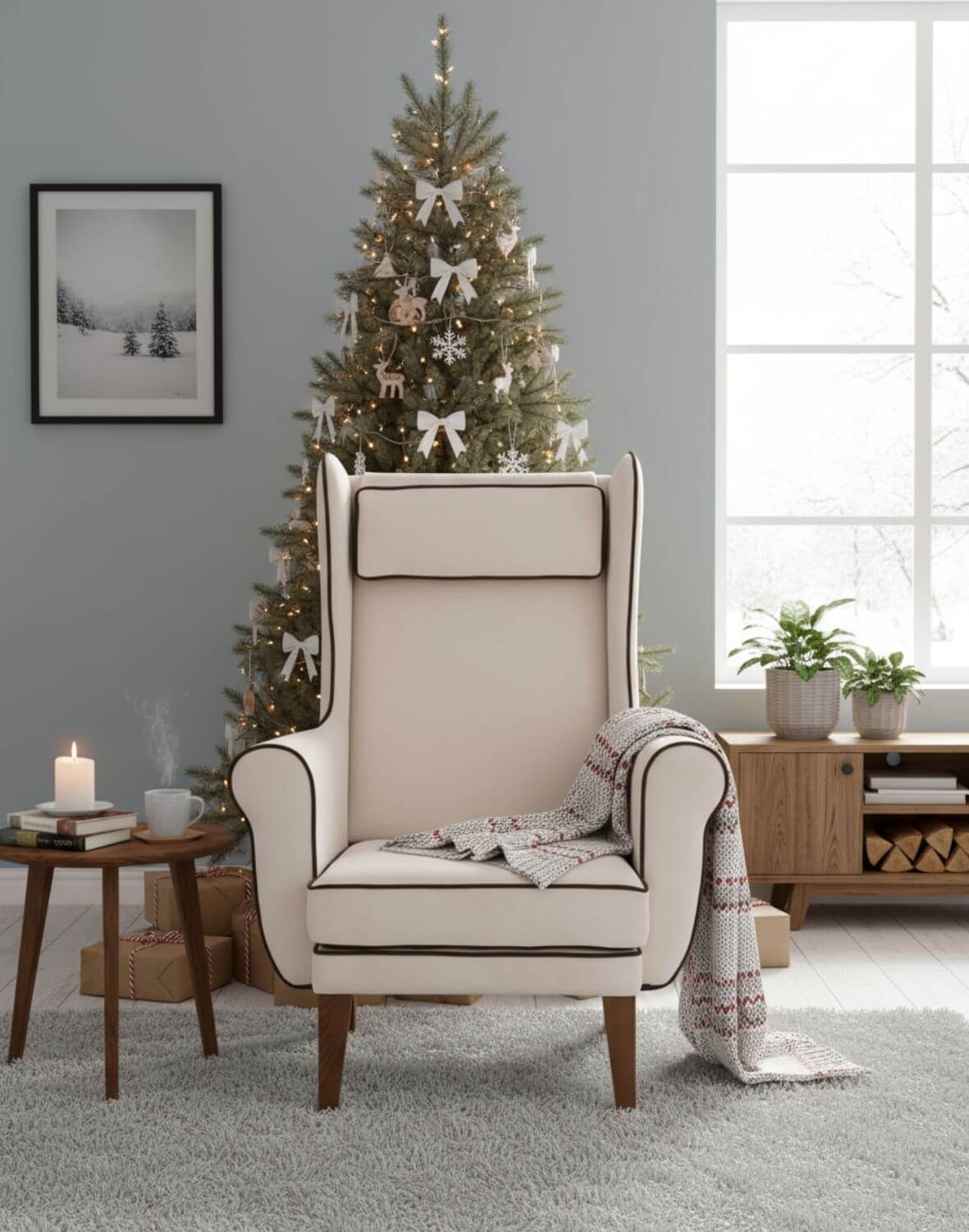 fotel uszak gładki z poduszką (zagłówkiem) i lamówką