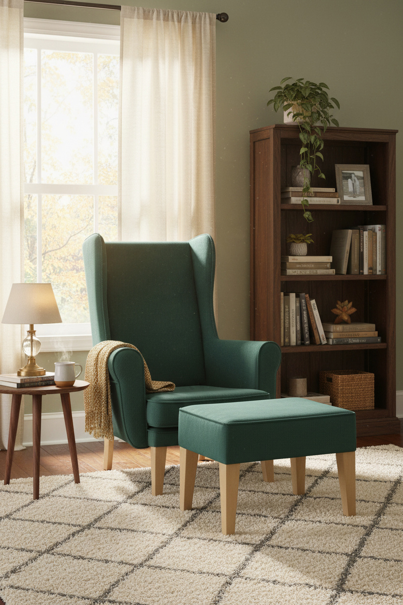 Zestaw: fotel Uszak gładki + pufa Uszak